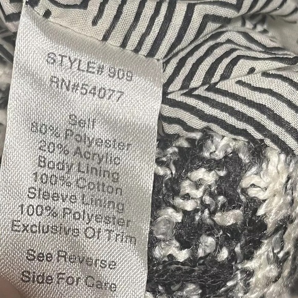 CAbi Carol Womens Lined Jacket/Blazer Black&White Tweed Plaid Fringe Trim Size 8 - Picture 10 of 14